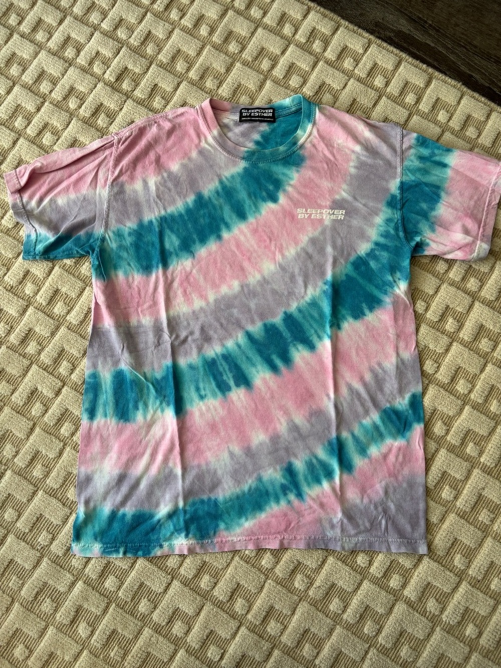 Sleepover By Esther Tie-Dye Crewneck T-Shirt — Pink, Teal, Lilac Size M